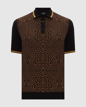 Stefano Ricci Black polo shirt with patterned silk K818102P13F25283