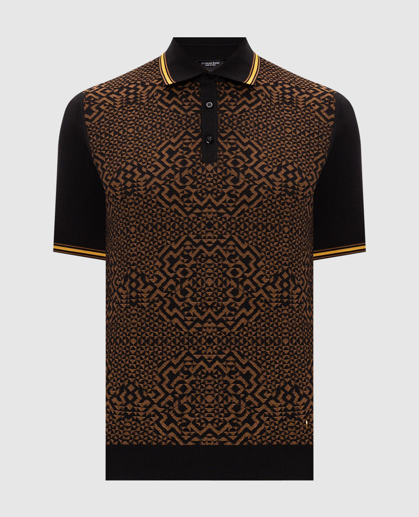 Black polo shirt with patterned silk Stefano Ricci