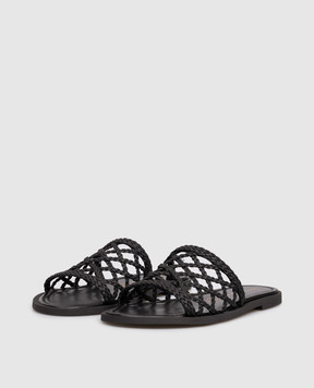 Babe Pay Pls Black leather flip-flops with weaving SLIPY