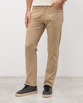 ISAIA Beige pants with logo patch PNT005X0059