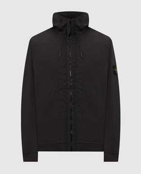 Stone Island Black hooded jacket with logo patch L2S15Q100004S0B22