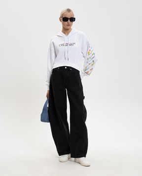 Off-White White cropped hoodie with floral logo print 2BB056S26FLE001