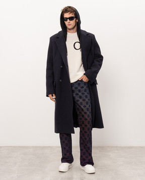 Off-White Blue double-breasted coat with wool 44MER09UF26F001