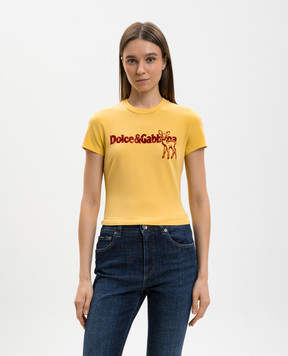 Dolce&Gabbana Yellow T-shirt with textured print F8W08TGDDM9