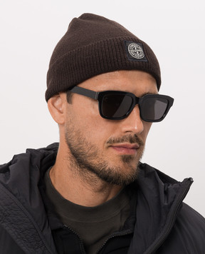 Stone Island Brown beanie hat with wool L2S15N100007S01A1