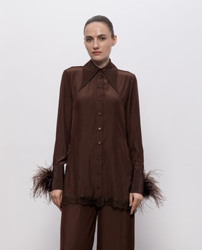 16Arlington Brown Tio blouse with ostrich feathers T469SS2601
