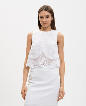 Twinset White linen top with lace 261TT2182