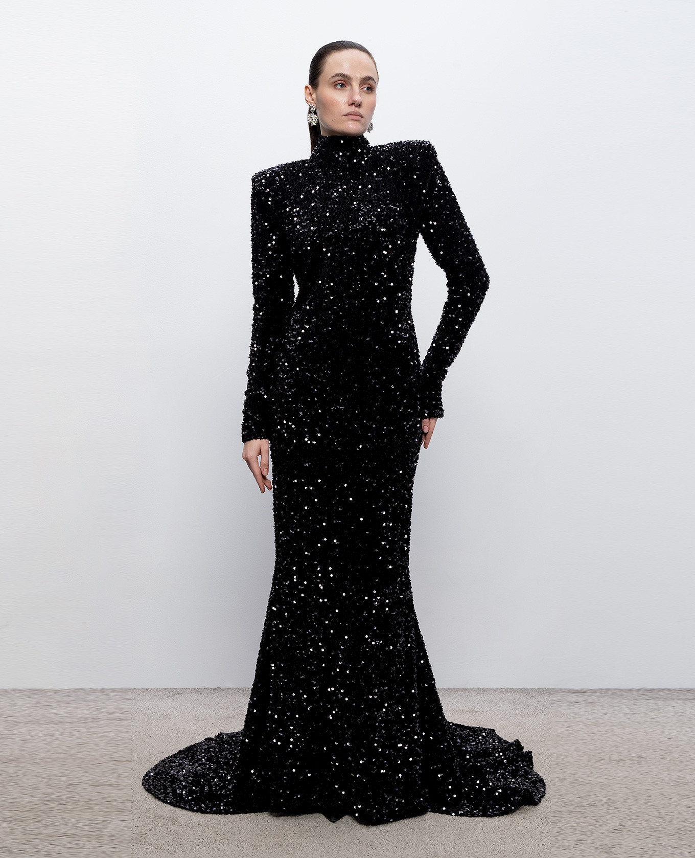 Black velour maxi dress with sequins Richard Quinn 2