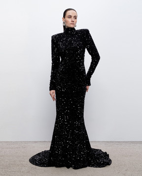 Richard Quinn Black velour maxi dress with sequins RQSS26CARRYO29