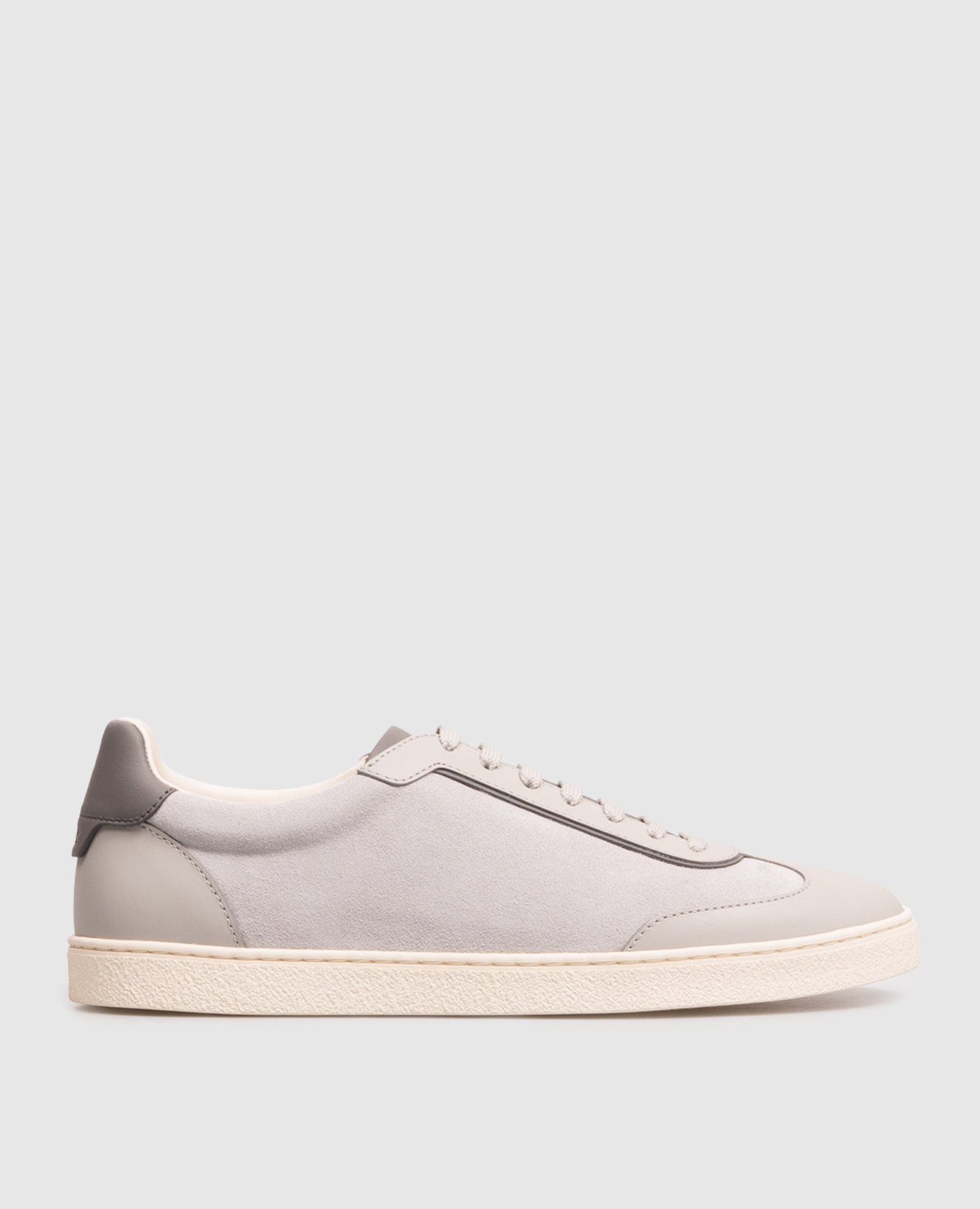 Grey leather sneakers with logo print