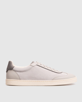 Brunello Cucinelli Grey leather sneakers with logo print MZULDGJ336