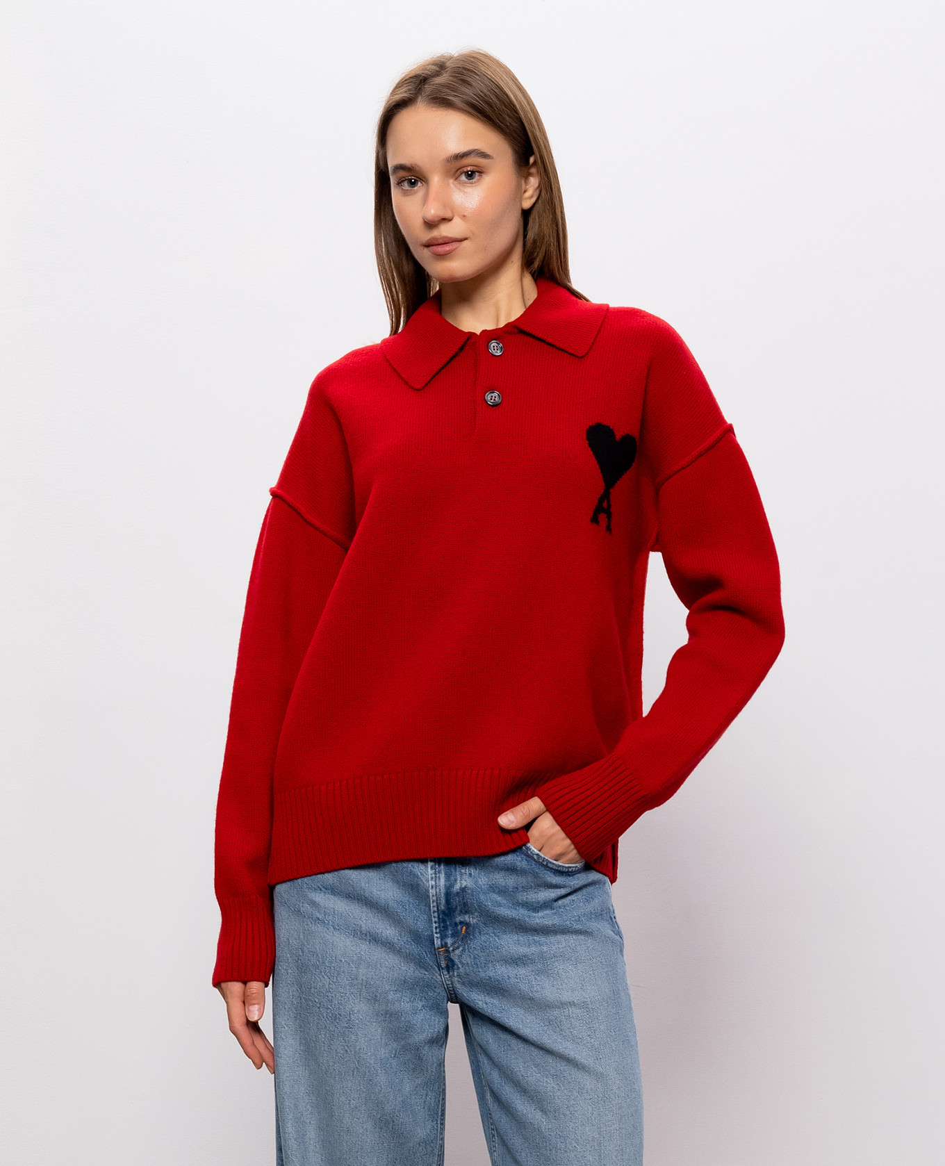 Red wool sweater Ami Paris 3