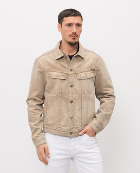 Tom Ford Beige denim jacket with logo patch DJI001DMC103