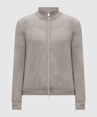 Gray cashmere cardigan with zipper
