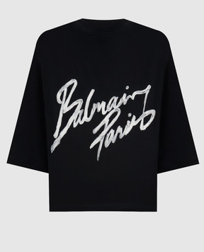 Balmain Black cropped T-shirt with logo GF1EE145BD41