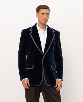 Dolce&Gabbana Sicilia blue velvet tuxedo jacket G2VP0TGK446