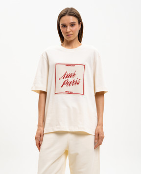 Ami Paris Ivory T-shirt with textured print UTS385726w