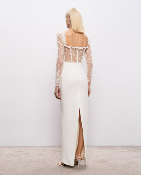 Alessandra Rich White Cady Bustier Dress with Lace Corset Top FABX4267F4692