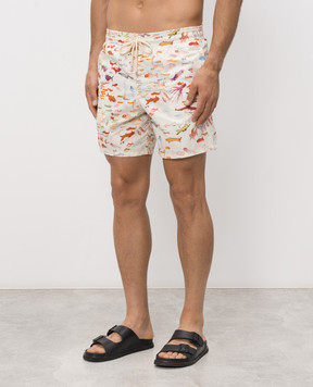 Vilebrequin Pescador Ivory Swim Shorts with Watercolor Print MOOEB128