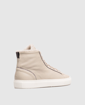 Doucal's Beige leather high-tops with fur DD8933JESSUM281