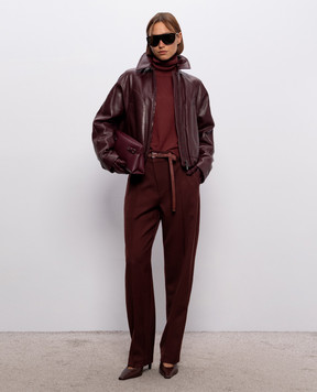 Brunello Cucinelli Burgundy leather jacket with monil chain MPNMO7638P