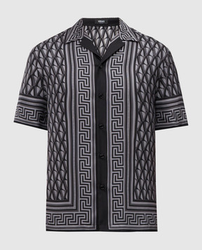 Versace Black silk shirt with V Greca print 10227401A16785