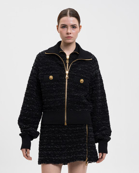 Balmain Black tweed cardigan with hemp FF0TE200KJ16