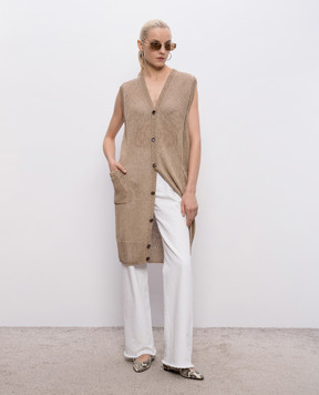 Intoca Beige elongated linen vest 261LILLVEL0103