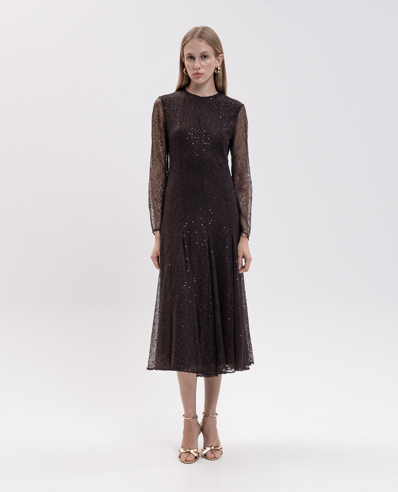 Brown lace midi dress Twinset 2
