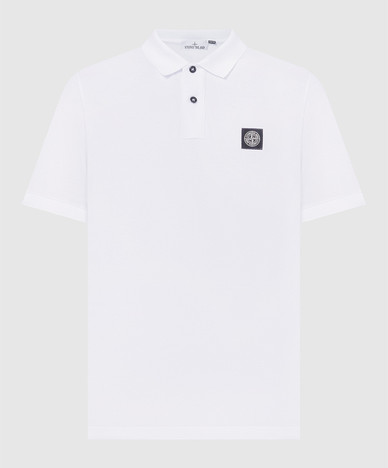 White polo shirt with logo patch