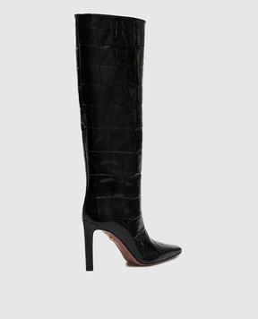 Babe Pay Pls Black glossy leather boots with crocodile embossed pattern 523914KO