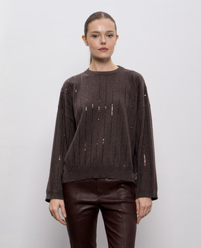 Brunello Cucinelli Brown cashmere sweater with sequins M12215100P