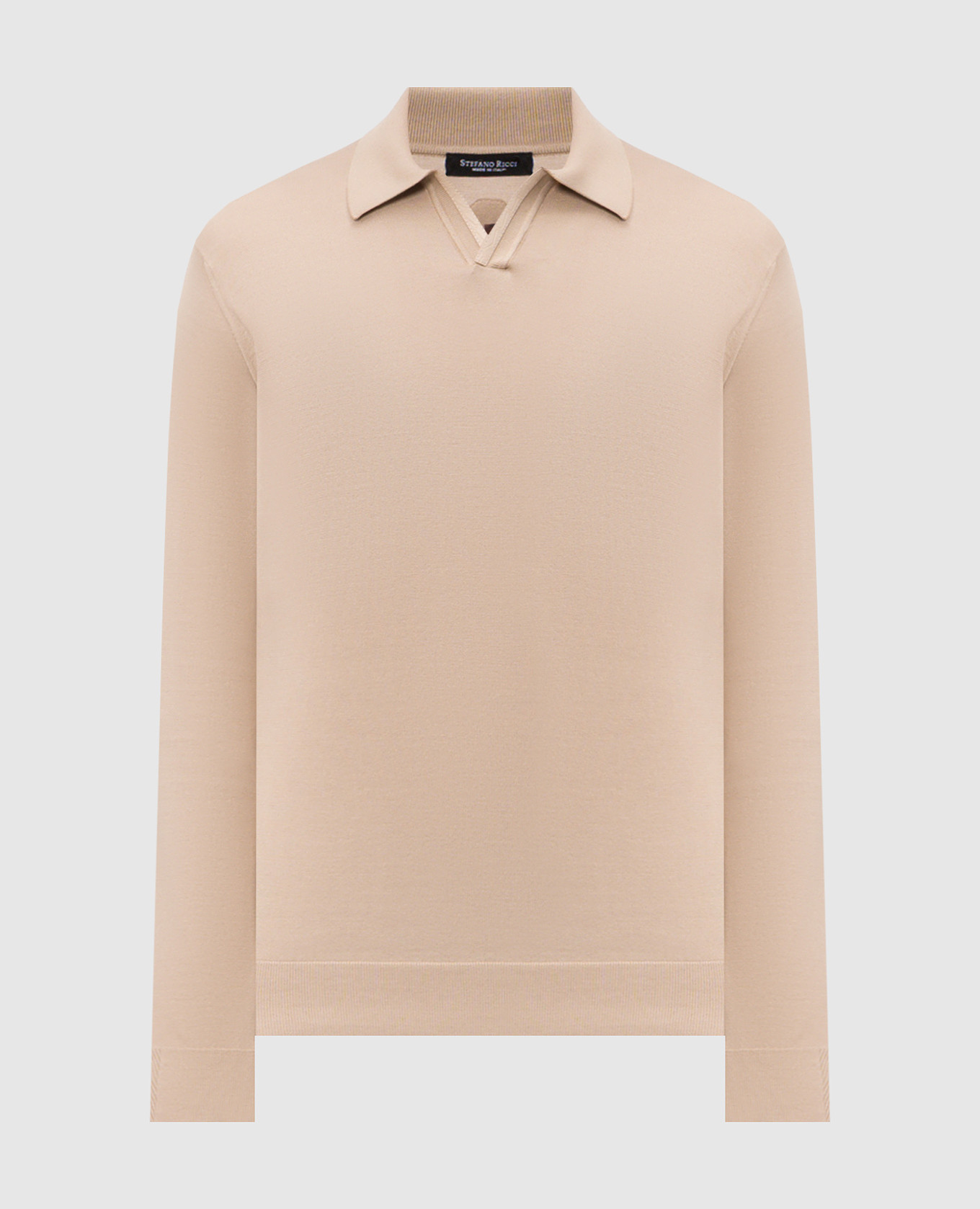 Beige long-sleeved polo shirt with silk