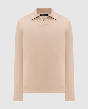 Stefano Ricci Beige long-sleeved polo shirt with silk K616440P36F26109