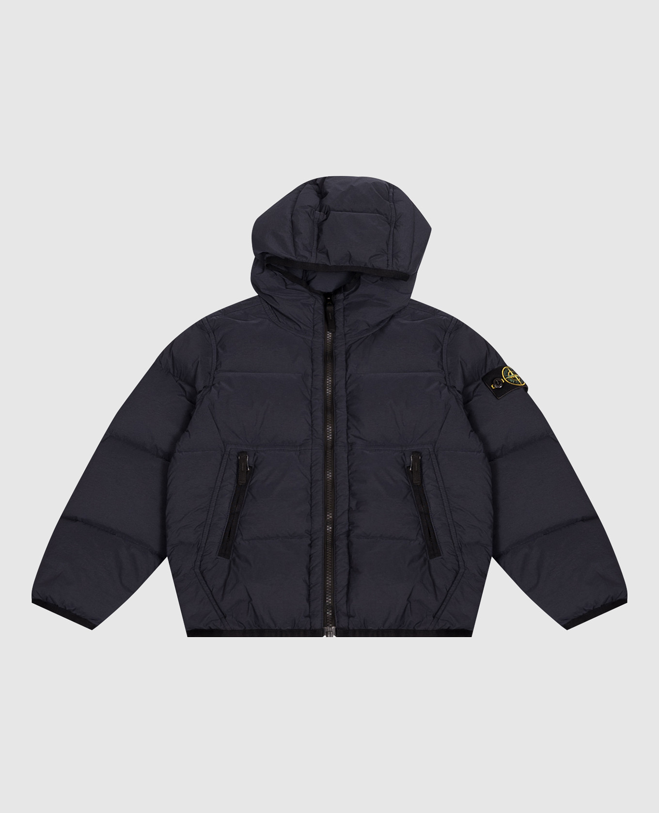 Children's blue down jacket with logo patch