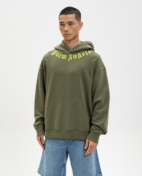 Palm Angels Khaki hoodies with logo print PMBB17DS26FLE007