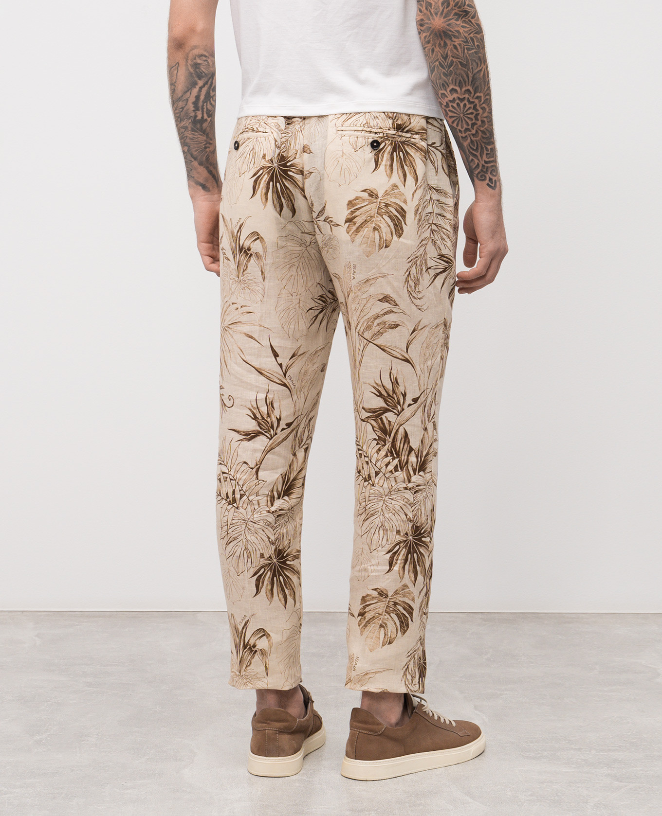 Beige linen pants with print ISAIA 4