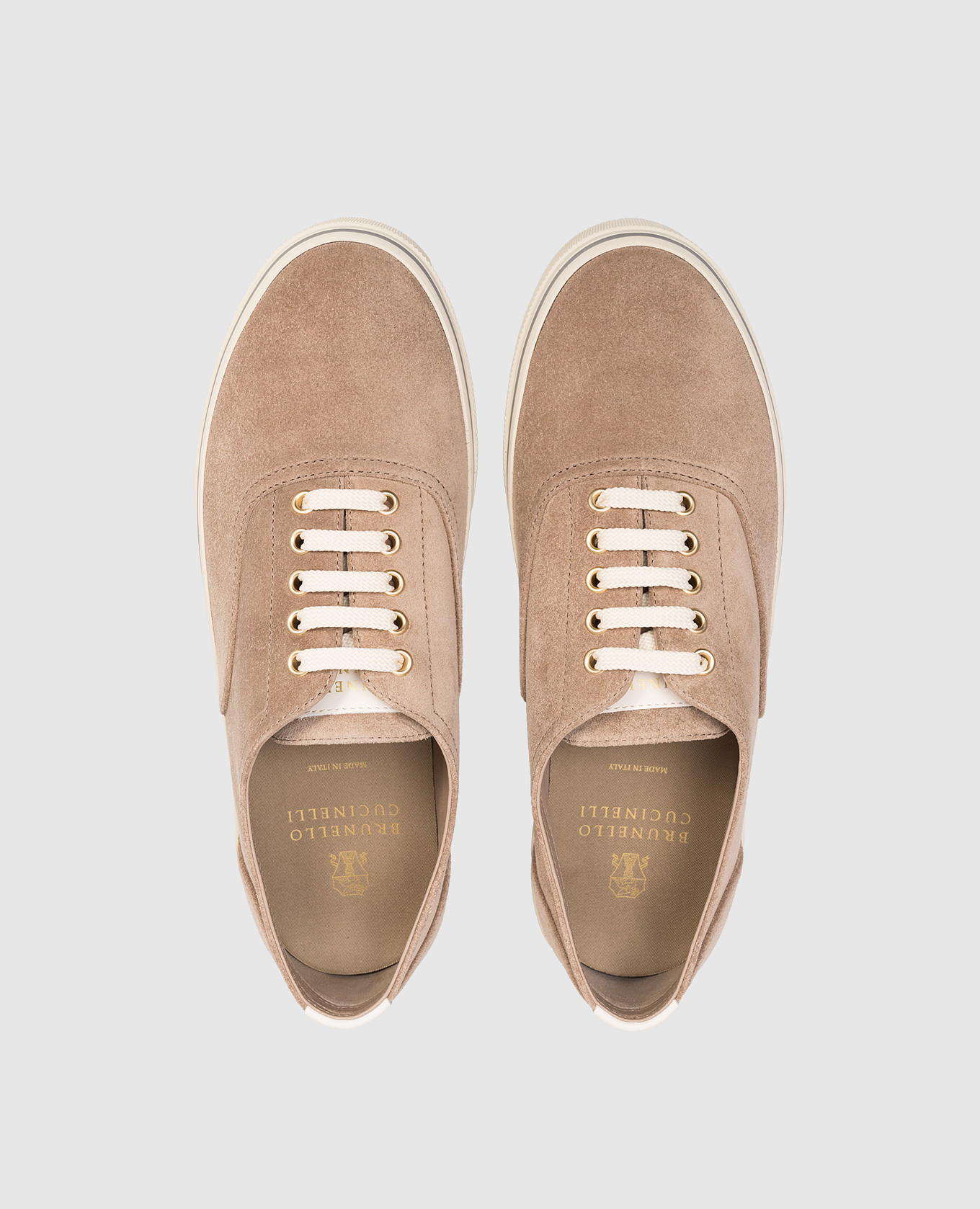Beige suede sneakers with logo Brunello Cucinelli 4