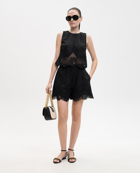 Twinset Black linen top with lace 261TT2182