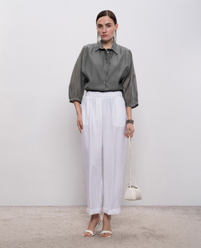 Peserico Green silk blouse with monil chain S0601308372