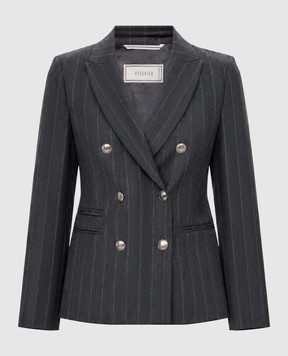 Peserico Gray double-breasted striped wool jacket A0171205702