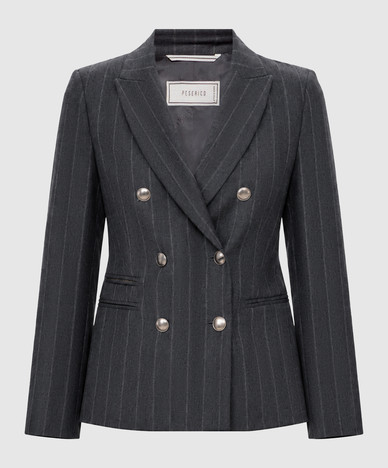 Gray double-breasted striped wool jacket