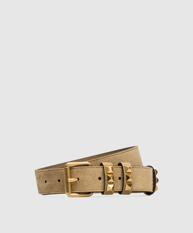 Brown suede Flaneuse belt with pyramids