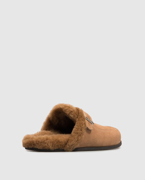 Jimmy Choo Brown suede mules with fur trim BIKERMULEFVSG