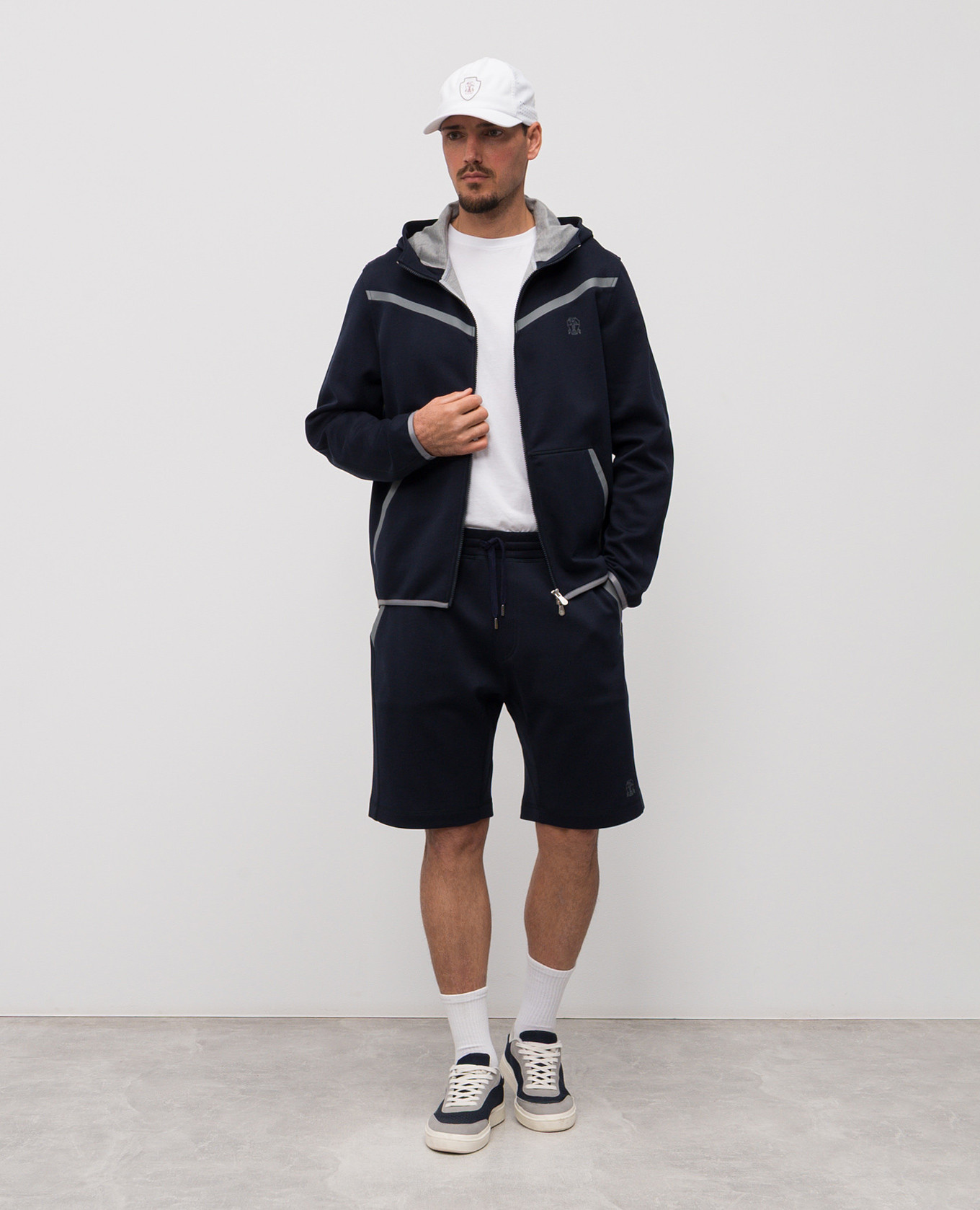 

Blue shorts with logo print Brunello Cucinelli