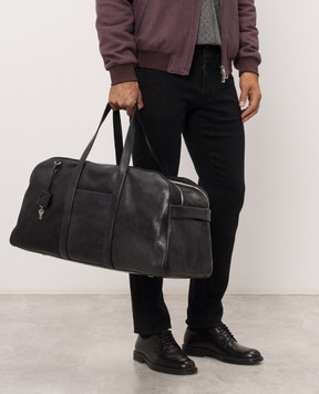 Orciani Black leather travel bag with textured logo P00761LGN