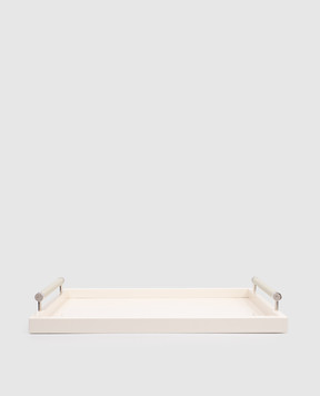 Giobagnara Beige large lacquered tray with leather VGLPIVORYCHROMERV109RV109