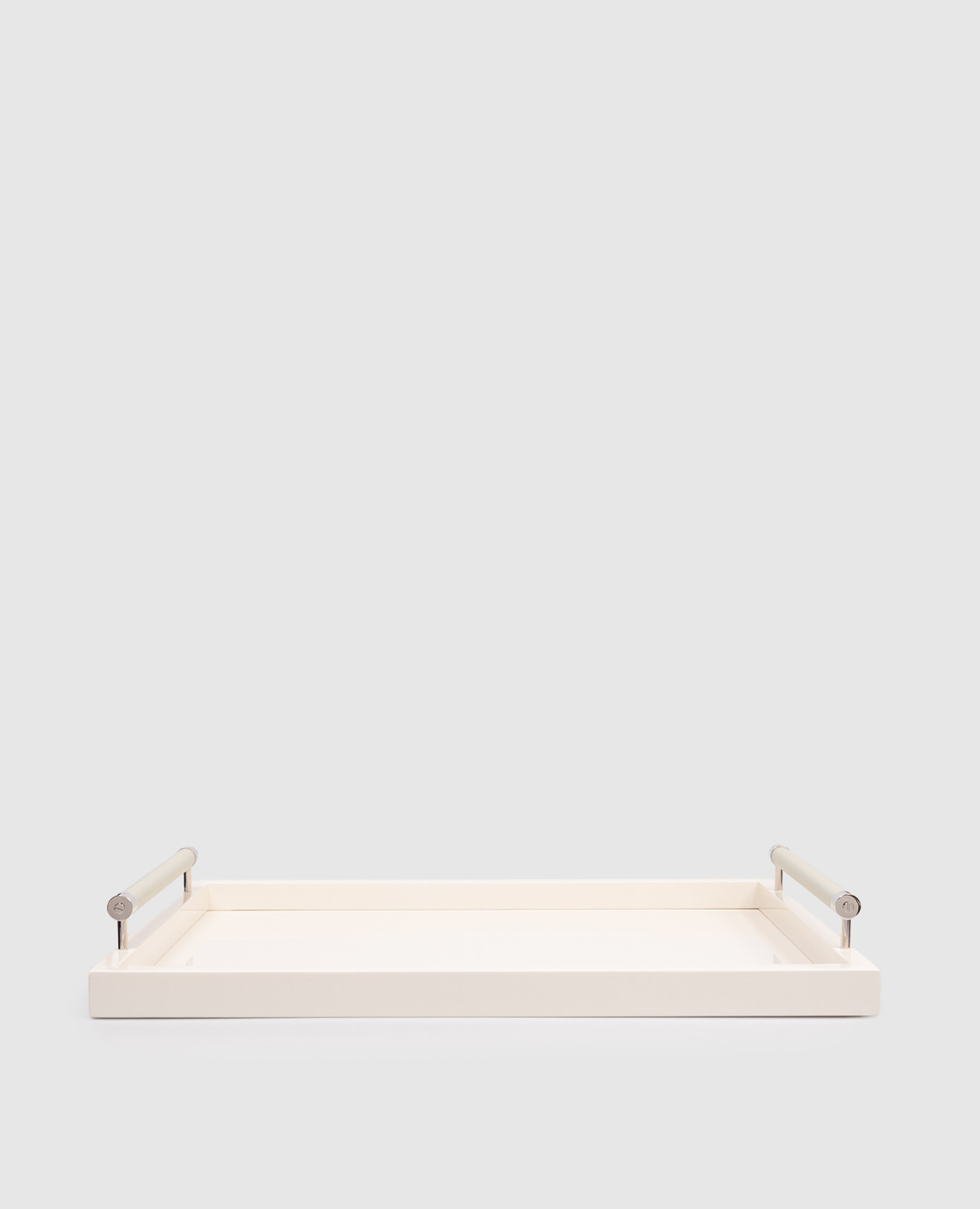 Grand plateau laqué beige avec revêtement en cuir