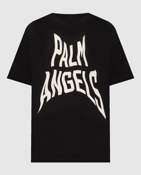 Palm Angels Black T-shirt with Distorted logo print PAMAA001JR016