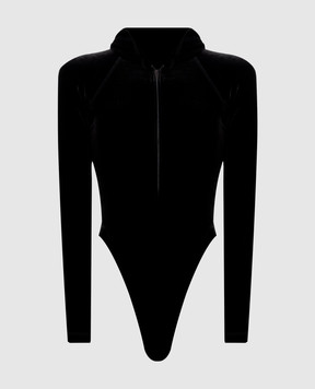 Vetements Black velour bodysuit with hood WH27BO115B